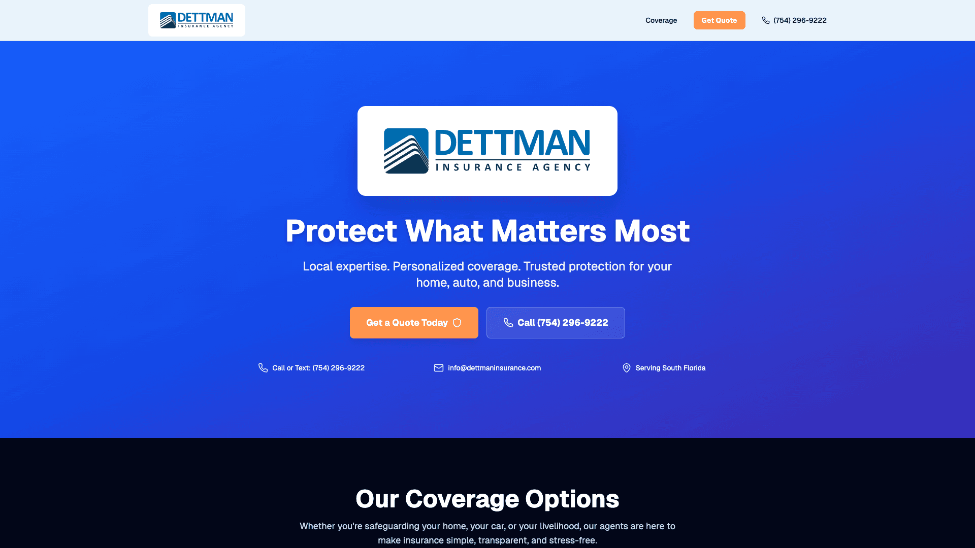 Dettman Insurance website screenshot