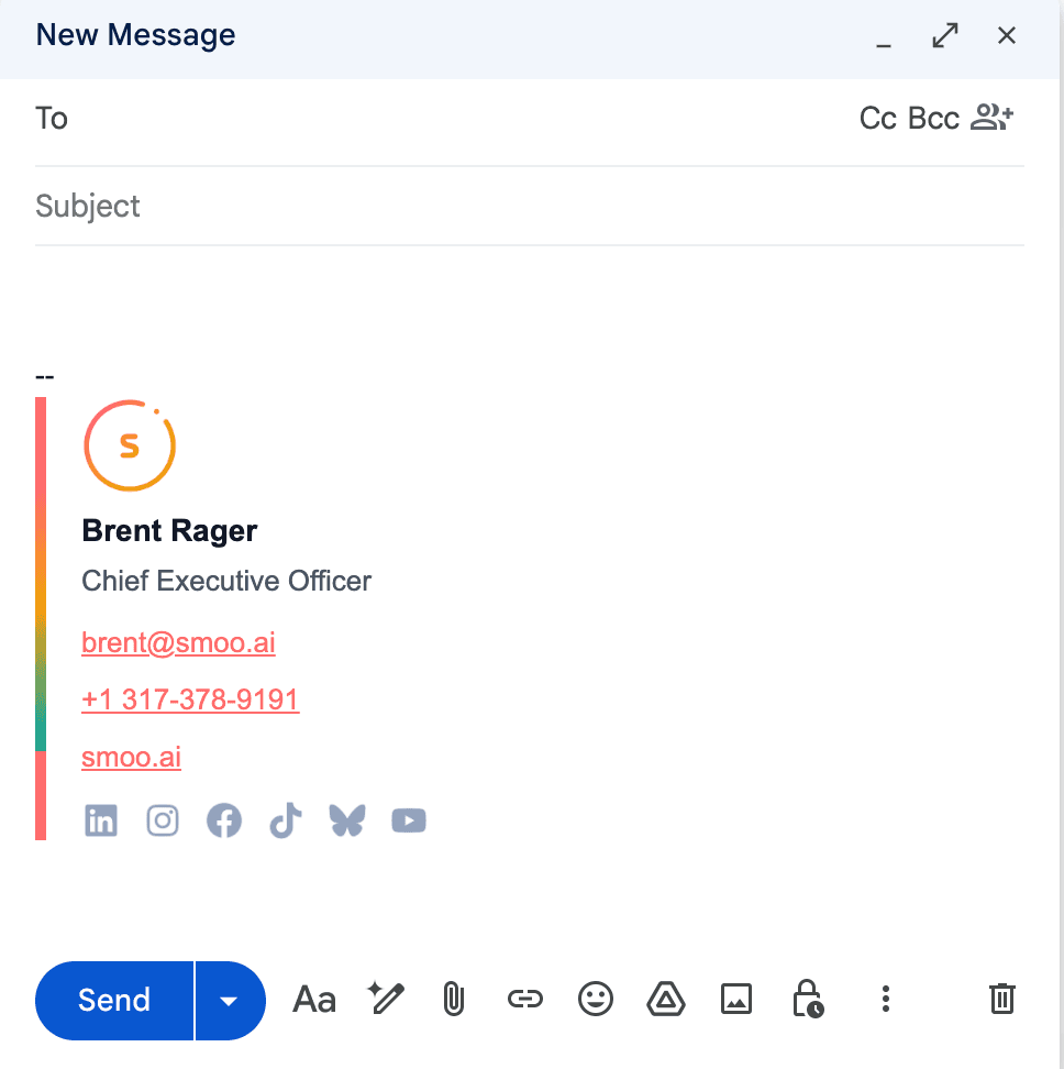 The signature showing in the Gmail compose window before the email is sent