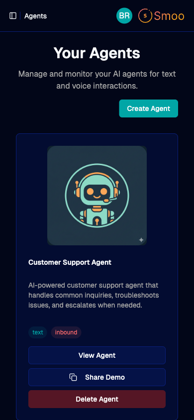Smoo AI Agent Dashboard - Mobile