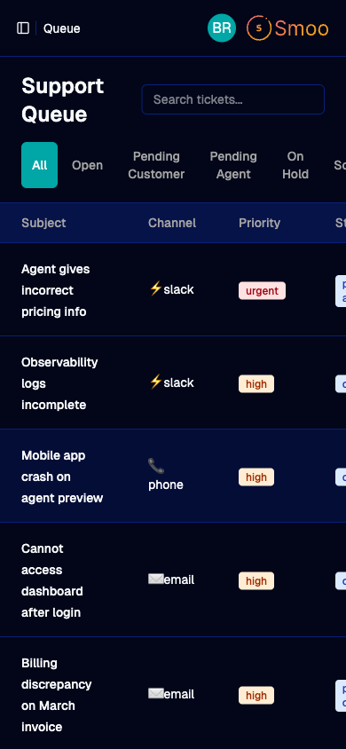 Support Ticket Queue - Mobile